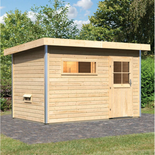 Sauna d'extérieur SKROLLAN 1 en bois massif 38mm 4 à 6 places avec porte classique KARIBU