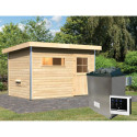 Sauna d'extérieur SKROLLAN 1 en bois massif 38mm 4 à 6 places - poêle 9KW ctrl externe - porte classique KARIBU	