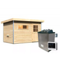 Sauna d'extérieur SKROLLAN 1 en bois massif 38mm 4 à 6 places - poêle 9KW ctrl externe - porte classique KARIBU	