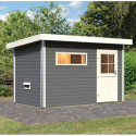 Sauna d'extérieur SKROLLAN 1 anthracite en bois massif 38mm 4 à 6 places avec porte classique KARIBU