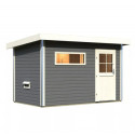 Sauna d'extérieur SKROLLAN 1 anthracite en bois massif 38mm 4 à 6 places avec porte classique KARIBU