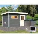 Sauna d'extérieur SKROLLAN 1 anthracite en bois massif 38mm 4 à 6 places - poêle 9KW ctrl externe - porte classique KARIBU