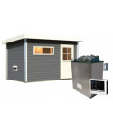 Sauna d'extérieur SKROLLAN 1 anthracite en bois massif 38mm 4 à 6 places - poêle 9KW ctrl externe - porte classique KARIBU