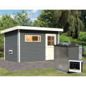 Sauna d'extérieur SKROLLAN 1 anthracite en bois massif 38mm 4 à 6 places - poêle Easy Bio 9000W - porte classique KARIBU