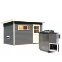 Sauna d'extérieur SKROLLAN 1 anthracite en bois massif 38mm 4 à 6 places - poêle Easy Bio 9000W - porte classique KARIBU