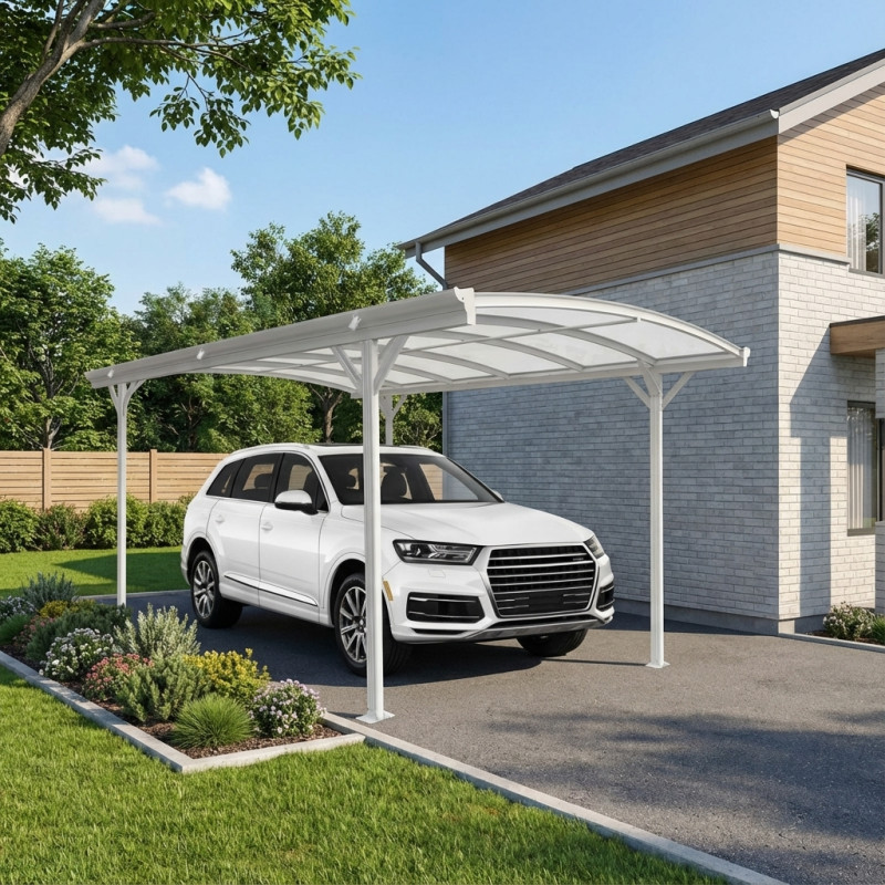 Carport en aluminium blanc 3x4,34m et polycarbonate 6mm X-METAL