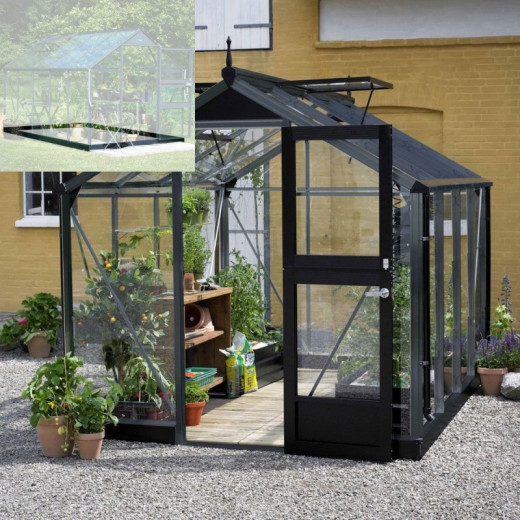 Pack de serre de jardin 5m² anthracite en verre trempé Compact + embase noir - Juliana