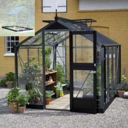 Pack de serre de jardin 8,2m² anthracite en verre trempé Compact + embase noir - Juliana