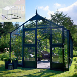 Pack de serre de jardin 8,8m² anthracite et verre trempé Premium + embase noir - Juliana