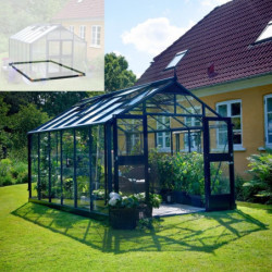 Pack de serre de jardin 13m² anthracite et verre trempé Premium + embase noir - Juliana