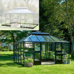 Pack de serre anthracite Grand Oase 13m² aluminium et verre trempé 3mm + embase noir - Juliana