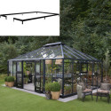 Pack de serre de jardin Grand Oase 25,6m² en aluminium noir et verre trempé 3mm + embase noir - Juliana
