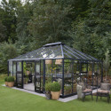 Pack de serre de jardin Grand Oase 25,6m² en aluminium noir et verre trempé 3mm + embase noir - Juliana