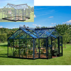 Pack de serre Orangerie anthracite en verre trempé 15,1m² + embase noir - Juliana