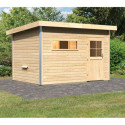 Sauna d'extérieur SKROLLAN 2 en bois massif 38mm 4 à 6 places - porte classique et vestibule - KARIBU