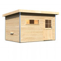 Sauna d'extérieur SKROLLAN 2 en bois massif 38mm 4 à 6 places - porte classique et vestibule - KARIBU