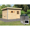 Sauna d'extérieur SKROLLAN 2 en bois massif 38mm 4 à 6 places - poêle 9KW ctrl externe - porte classique et vestibule - KARIBU