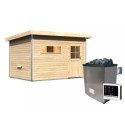 Sauna d'extérieur SKROLLAN 2 en bois massif 38mm 4 à 6 places - poêle 9KW ctrl externe - porte classique et vestibule - KARIBU