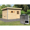 Sauna d'extérieur SKROLLAN 2 en bois massif 38mm 4 à 6 places - poêle Easy Bio 9000W - porte classique et vestibule - KARIBU