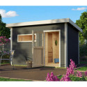 Sauna d'extérieur en bois SKROLLAN 2 anthracite 38mm 4 à 6 places avec porte classique et vestibule - KARIBU