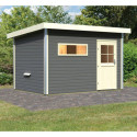 Sauna d'extérieur en bois SKROLLAN 2 anthracite 38mm 4 à 6 places avec porte classique et vestibule - KARIBU