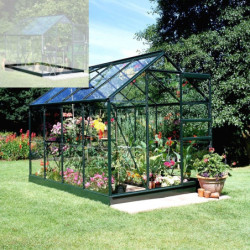 Pack de serre de jardin 5m² Popular 86 verte en verre horticole 3mm + embase noir - Halls