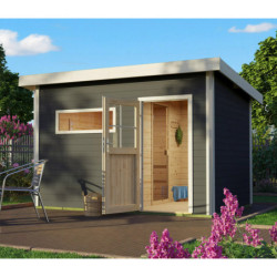 Sauna d'extérieur SKROLLAN 2 anthracite 38mm 4 à 6 places - poêle 9KW ctrl externe - porte classique et vestibule - KARIBU