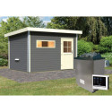 Sauna d'extérieur SKROLLAN 2 anthracite 38mm 4 à 6 places - poêle 9KW ctrl externe - porte classique et vestibule - KARIBU