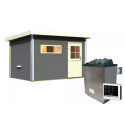 Sauna d'extérieur SKROLLAN 2 anthracite 38mm 4 à 6 places - poêle 9KW ctrl externe - porte classique et vestibule - KARIBU