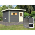 Sauna d'extérieur SKROLLAN 2 anthracite 38mm 4 à 6 places - poêle Easy Bio 9000W - porte classique et vestibule - KARIBU