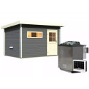 Sauna d'extérieur SKROLLAN 2 anthracite 38mm 4 à 6 places - poêle Easy Bio 9000W - porte classique et vestibule - KARIBU