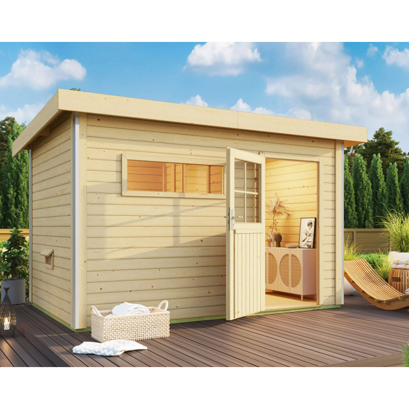 Sauna d’extérieur Skrollan 3 - porte classique et vestibule - 6 à 8 places 38mm KARIBU