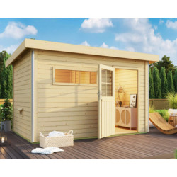 Sauna d’extérieur Skrollan 3 - porte classique et vestibule - poêle 9KW ctrl externe - 6 à 8 places 38mm KARIBU