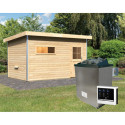 Sauna d’extérieur Skrollan 3 - porte classique et vestibule - poêle 9KW ctrl externe - 6 à 8 places 38mm KARIBU