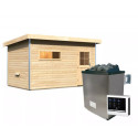 Sauna d’extérieur Skrollan 3 - porte classique et vestibule - poêle 9KW ctrl externe - 6 à 8 places 38mm KARIBU