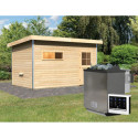 Sauna d’extérieur Skrollan 3 - porte classique et vestibule - poêle Easy Bio 9000W - 6 à 8 places 38mm KARIBU
