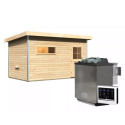 Sauna d’extérieur Skrollan 3 - porte classique et vestibule - poêle Easy Bio 9000W - 6 à 8 places 38mm KARIBU
