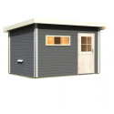 Sauna d’extérieur Skrollan 3 anthracite - porte classique et vestibule - 6 à 8 places 38mm KARIBU