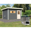 Sauna d’extérieur Skrollan 3 anthracite - porte classique et vestibule - poêle 9KW ctrl externe - 6 à 8 places 38mm KARIBU
