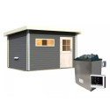 Sauna d’extérieur Skrollan 3 anthracite - porte classique et vestibule - poêle 9KW ctrl externe - 6 à 8 places 38mm KARIBU