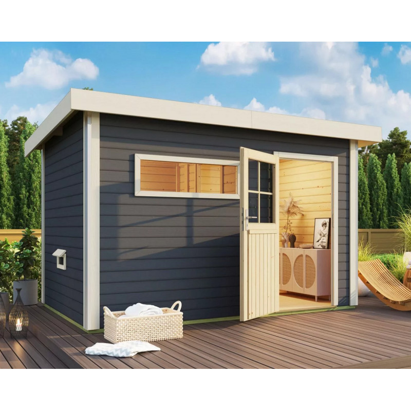 	Sauna d’extérieur Skrollan 3 anthracite - porte classique et vestibule - poêle Easy Bio 9000W - 6 à 8 places 38mm KARIBU