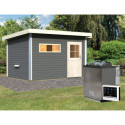 	Sauna d’extérieur Skrollan 3 anthracite - porte classique et vestibule - poêle Easy Bio 9000W - 6 à 8 places 38mm KARIBU