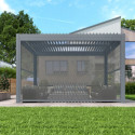 Store coulissant latéral gris clair 370cm pour pergola bioclimatique en aluminium X-METAL