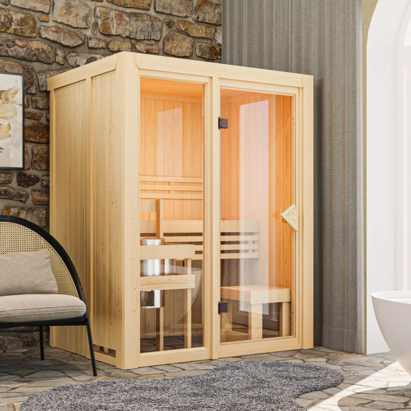 Sauna traditionnel d'intérieur Avari 1 - 1 à 2 places 68mm - poêle 3,6KW ctrl intégré - KARIBU