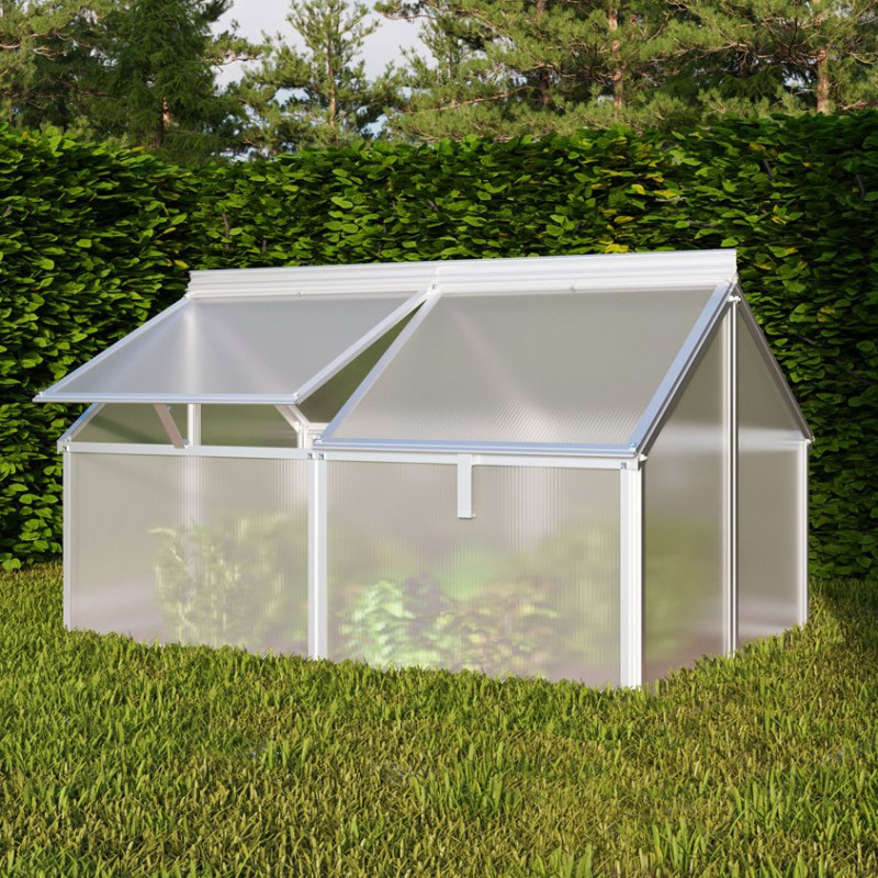 Mini-serre Gaia Jumbo en alu anodisé et PC 4mm – sans potager élevé – Vitavia