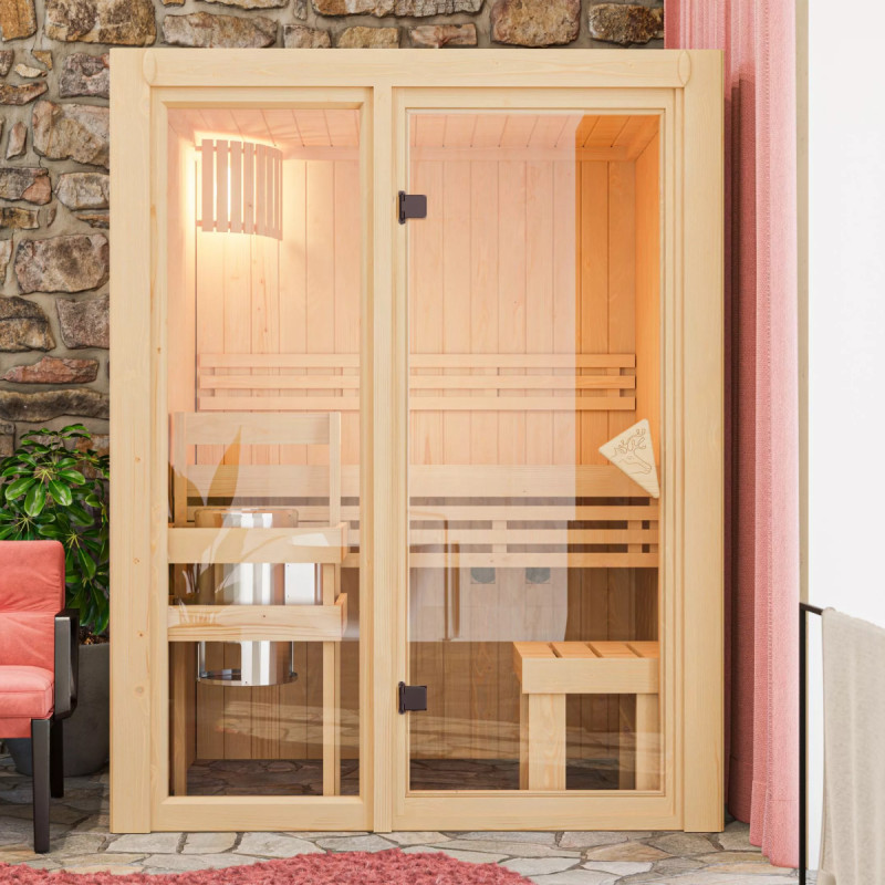Sauna traditionnel d'intérieur Avari 1 - 1 à 2 places 68mm - poêle poêle Easy Bio 3,6KW - KARIBU