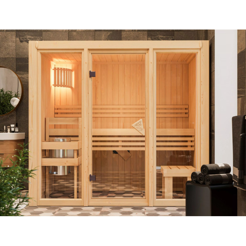 Sauna traditionnel d'intérieur en bois Avari 2, 2 à 3 places 68mm - KARIBU