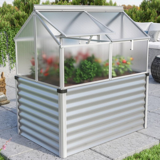 Mini-serre Gaia Jumbo en alu anodisé et PC 4mm – avec potager élevé – Vitavia