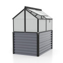 Mini-serre Gaia Jumbo en alu noir/granite et PC 4mm – avec potager élevé – Vitavia