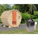 Sauna Tonneau 1 - 2 à 4 places bois massif 38 mm - poêle 9KW ctrl intégré - KARIBU